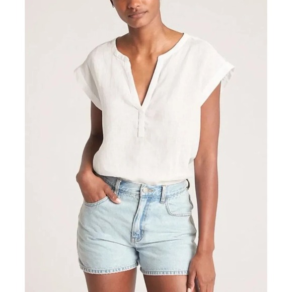 GAP Tops - Gap Popover Linen Short Sleeve Top Optic White Women Large Summer Blouse